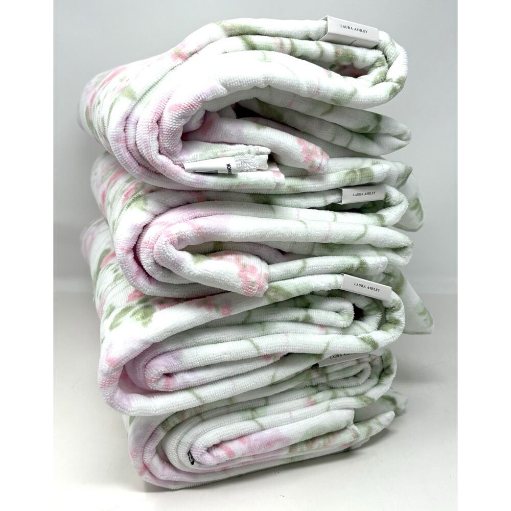 Laura Ashley Bath Towels Set Morning Gloria Floral 4 Pcs Pink Green White NWT - Picture 9 of 9
